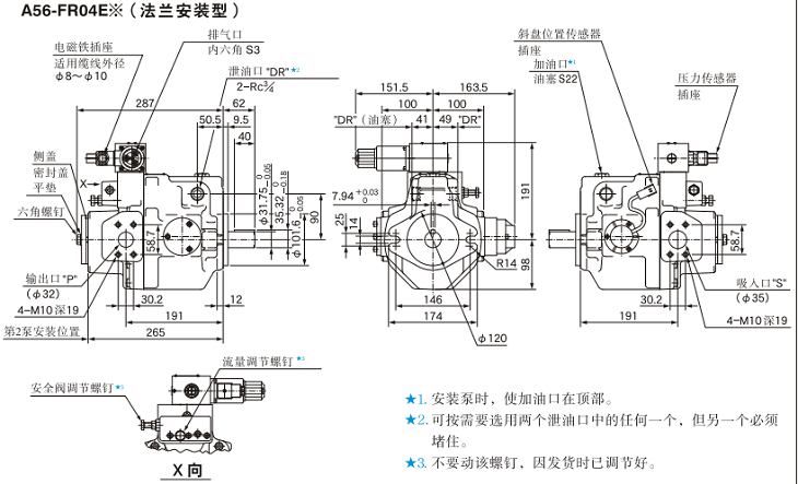 A56-FR04<a href='http://www.fx062.com' target='_blank'><u>油研柱塞泵</u></a>安裝尺寸