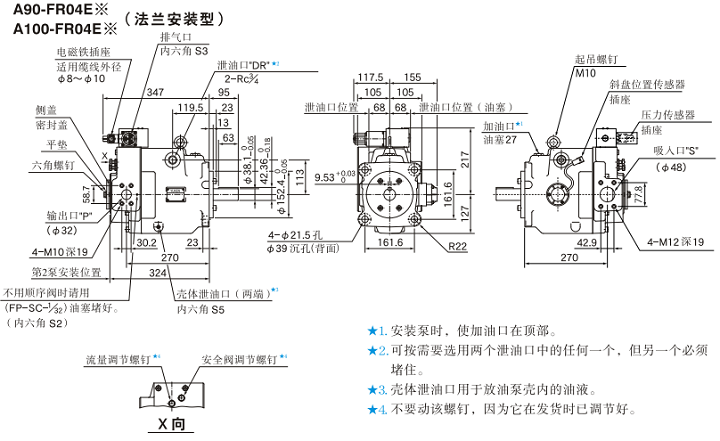 A90-FR04,A100-FR04<a href='http://www.fx062.com' target='_blank'><u>油研柱塞泵</u></a>安裝尺寸